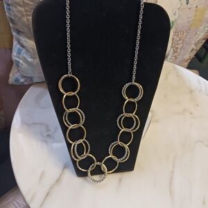 Signed Talbots Silver And Gold Link Necklace, With Jewelry Box